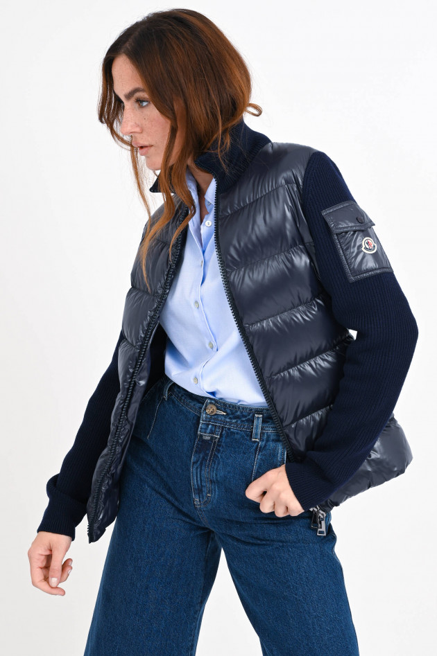 Moncler Strickjacke mit Daunenstepp-Einsatz in Navy