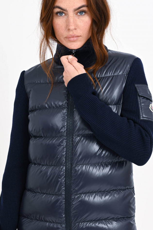 Moncler Strickjacke mit Daunenstepp-Einsatz in Navy