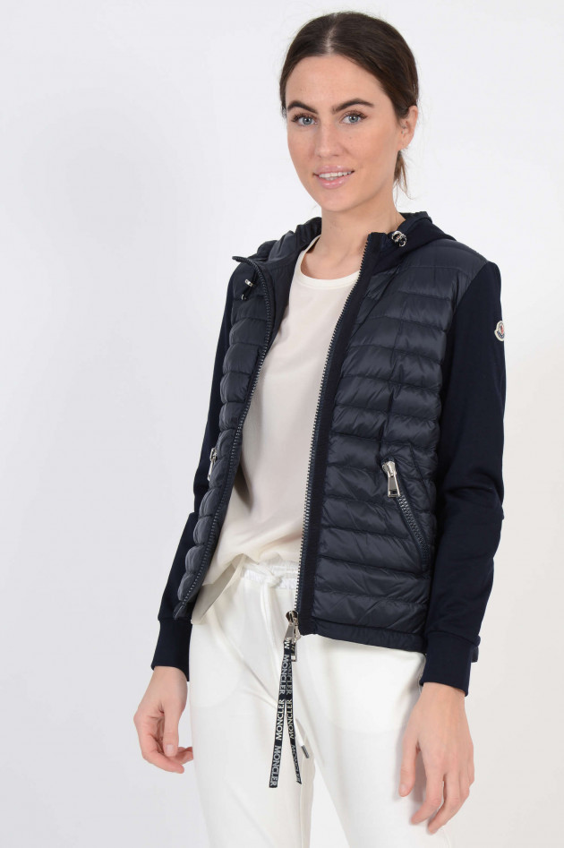 Moncler Sweatjacke mit Dauneneinsatz und Logoband in Navy