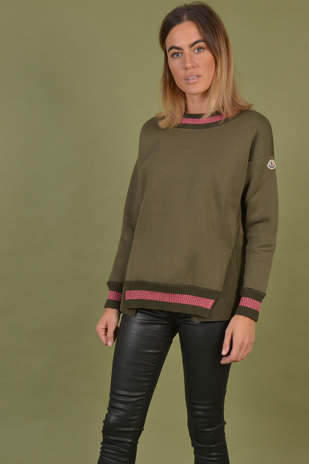 Moncler Sweater mit Neoprenoptik in Oliv/Pink