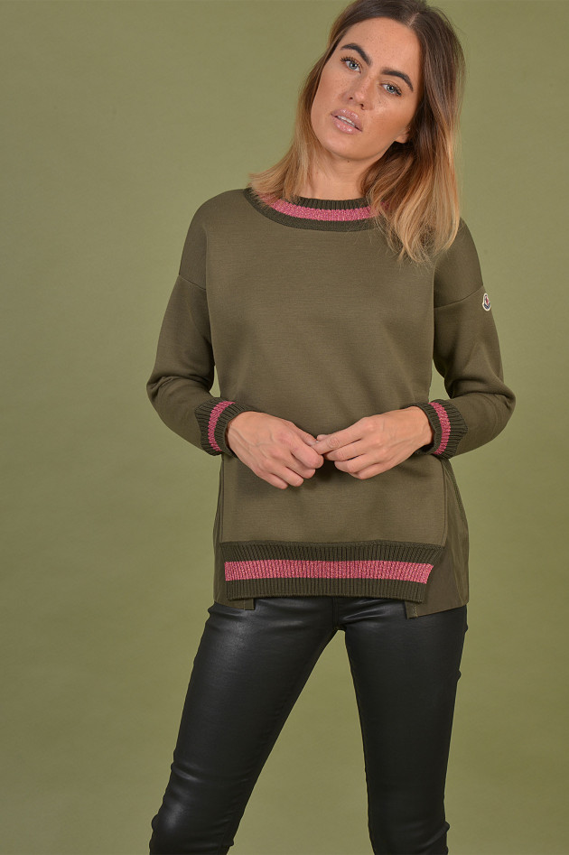 Moncler Sweater mit Neoprenoptik in Oliv/Pink