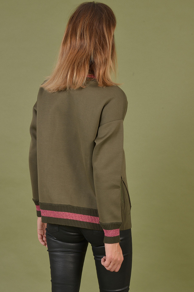 Moncler Sweater mit Neoprenoptik in Oliv/Pink