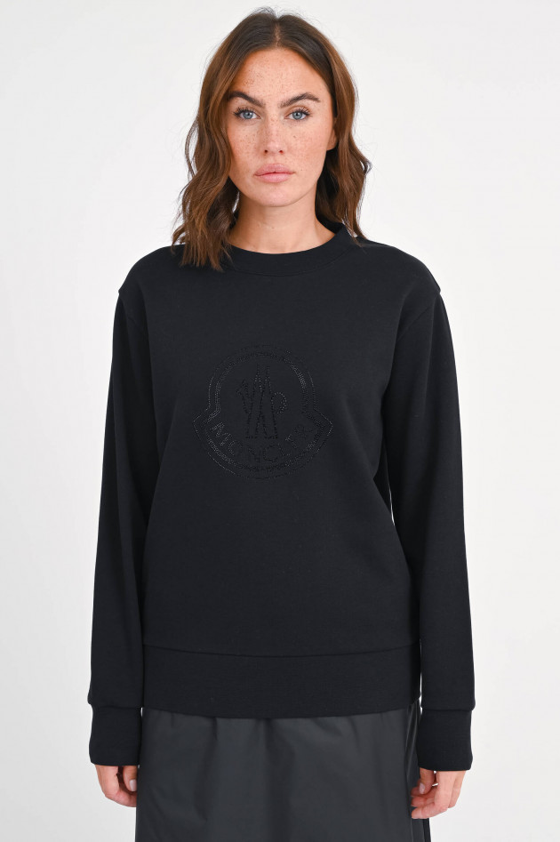 Moncler Sweatshirt mit Glitzerstein-Logo in Schwarz