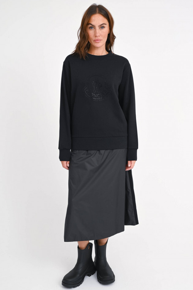 Moncler Sweatshirt mit Glitzerstein-Logo in Schwarz