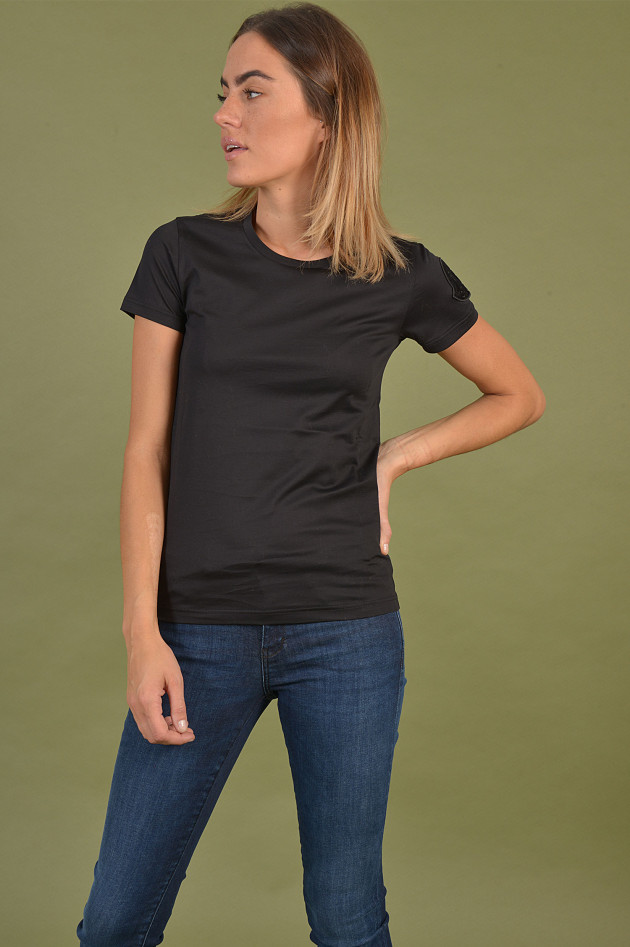 Moncler T-Shirt mit Samtlogo in Schwarz