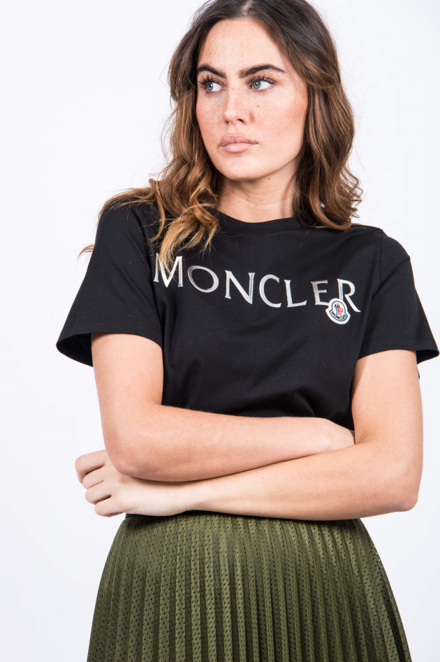 Moncler T-Shirt mit Metallic-Schriftzug in Schwarz