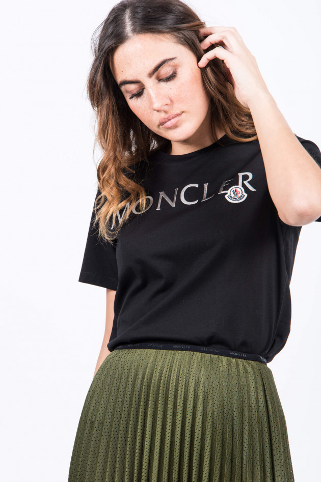Moncler T-Shirt mit Metallic-Schriftzug in Schwarz
