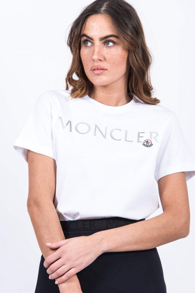 Moncler T-Shirt mit Metallic-Schriftzug in Weiß