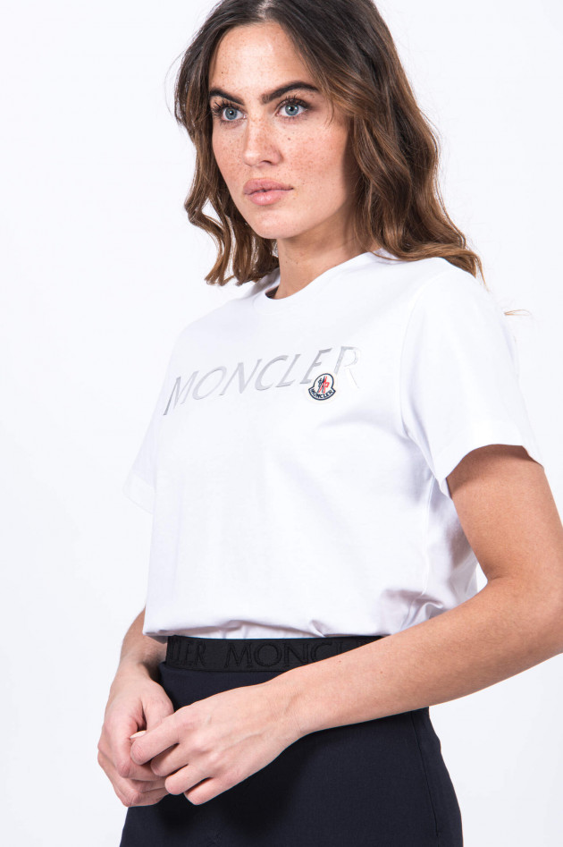 Moncler T-Shirt mit Metallic-Schriftzug in Weiß