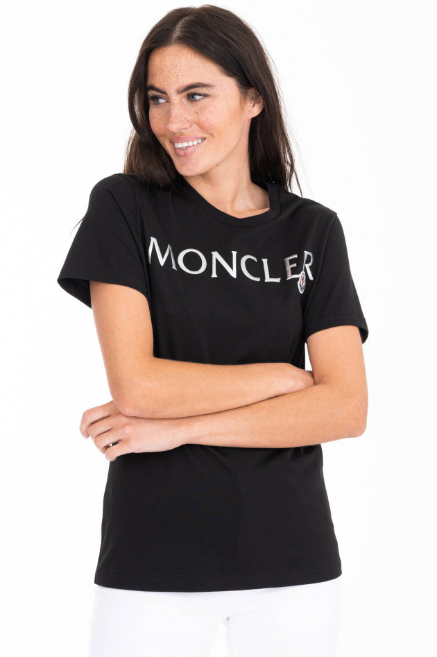 Moncler T-Shirt mit Metallic-Schriftzug in Schwarz