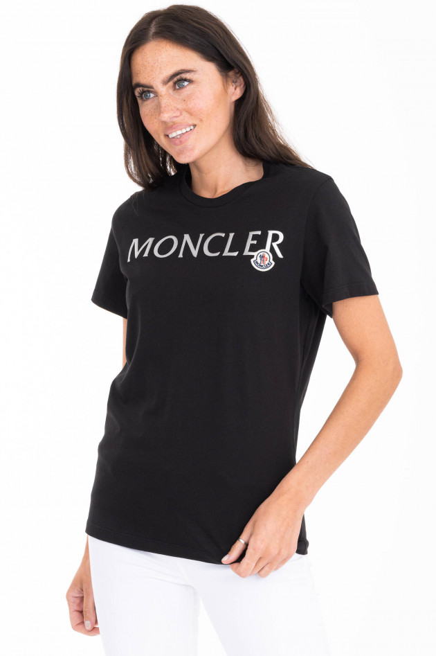 Moncler T-Shirt mit Metallic-Schriftzug in Schwarz
