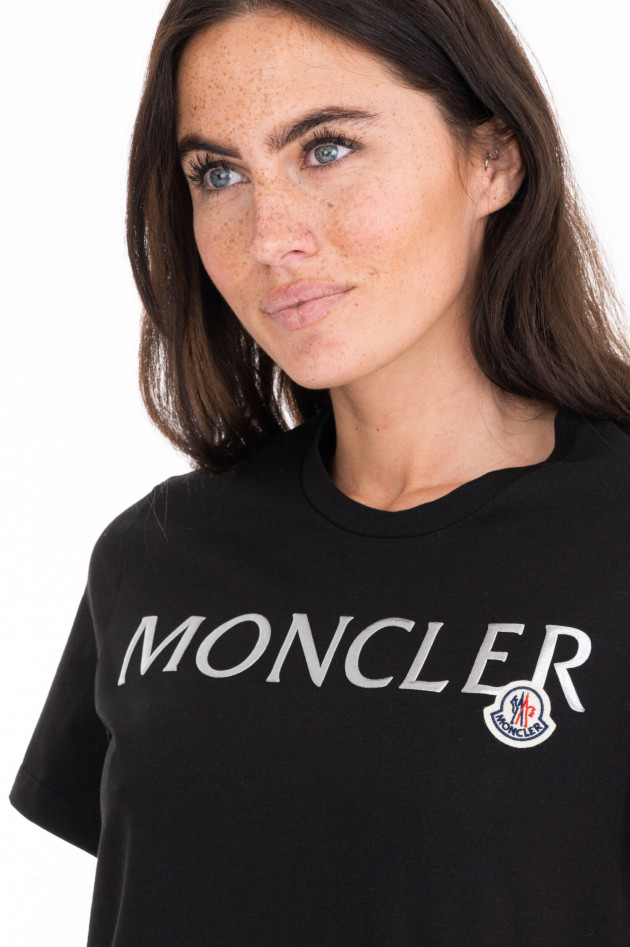 Moncler T-Shirt mit Metallic-Schriftzug in Schwarz