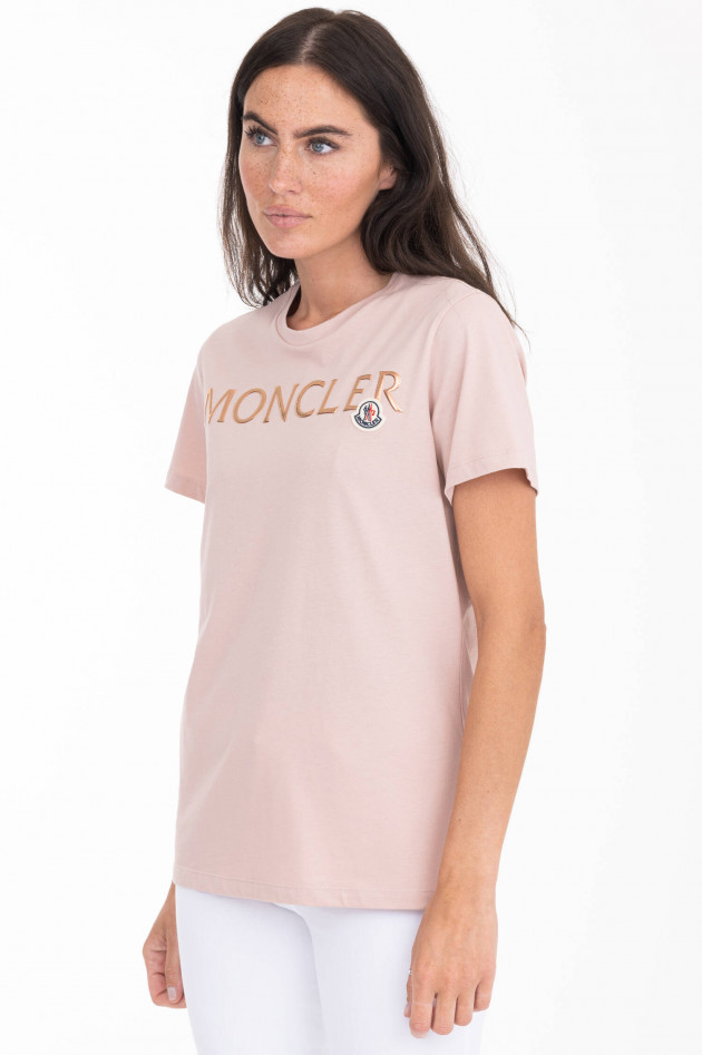 Moncler T-Shirt mit Metallic-Schriftzug in Rosa