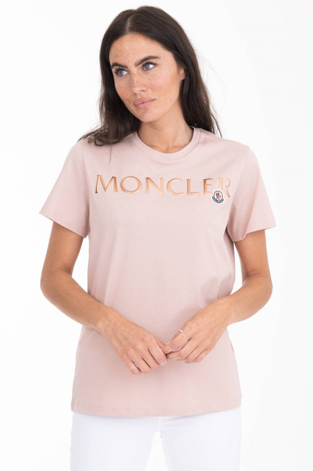 Moncler T-Shirt mit Metallic-Schriftzug in Rosa