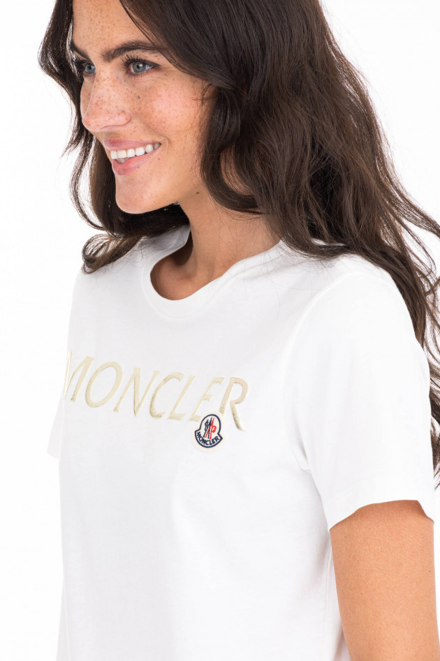 Moncler T-Shirt mit Metallic-Schriftzug in Weiß