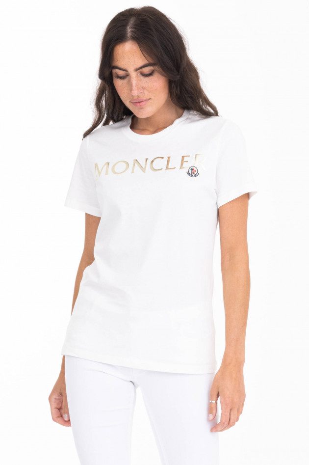 Moncler T-Shirt mit Metallic-Schriftzug in Weiß