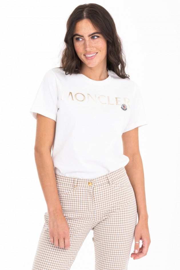 Moncler T-Shirt mit Metallic-Schriftzug in Weiß