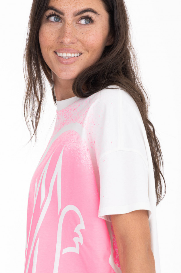 Moncler T-Shirt mit Colour-Splash-Print in Weiß/Neonpink