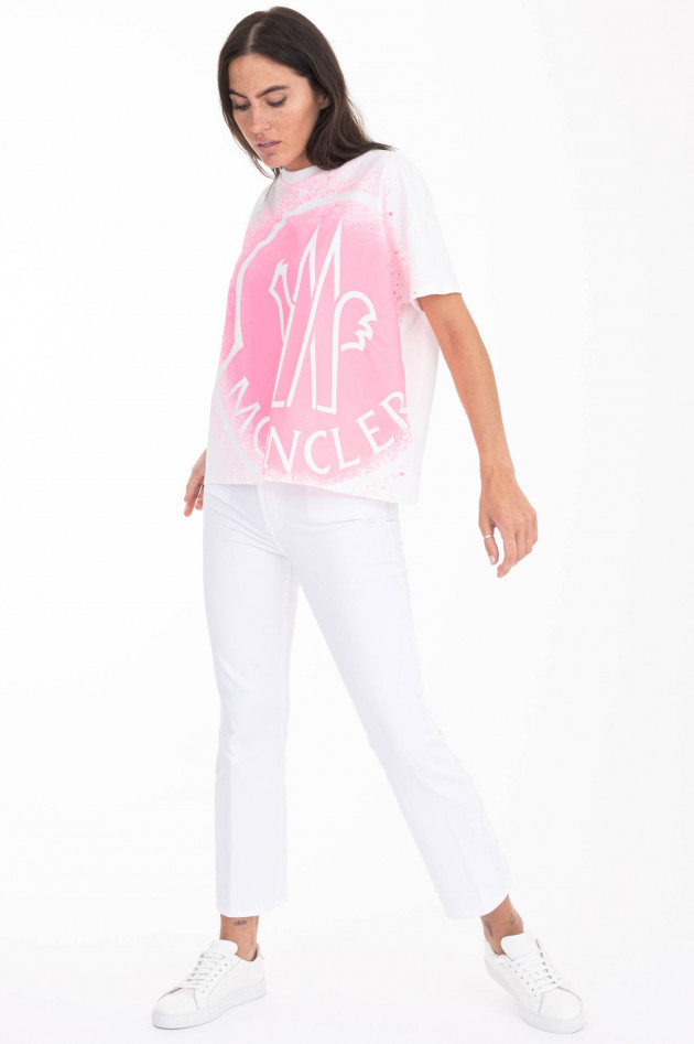 Moncler T-Shirt mit Colour-Splash-Print in Weiß/Neonpink