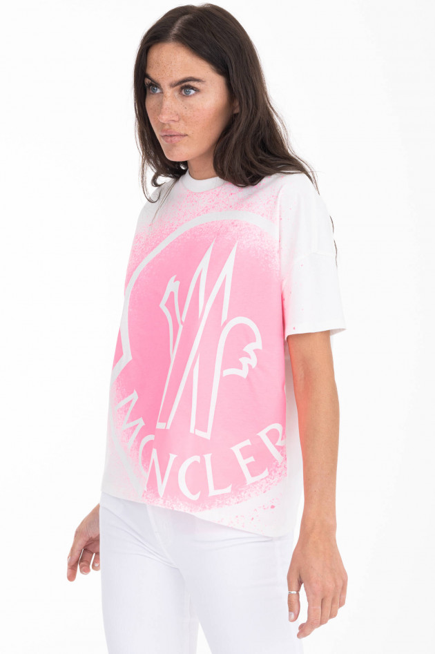 Moncler T-Shirt mit Colour-Splash-Print in Weiß/Neonpink