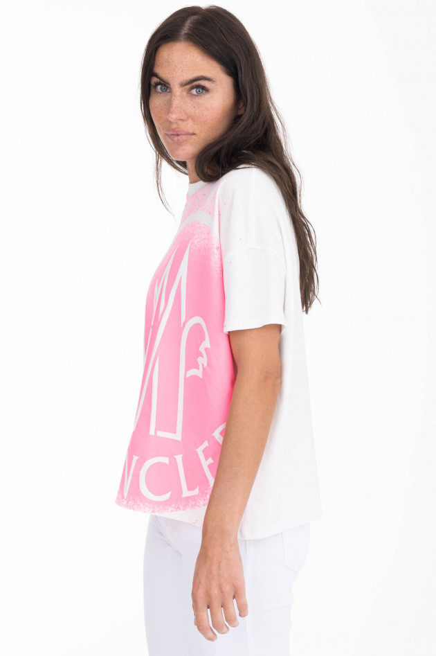 Moncler T-Shirt mit Colour-Splash-Print in Weiß/Neonpink