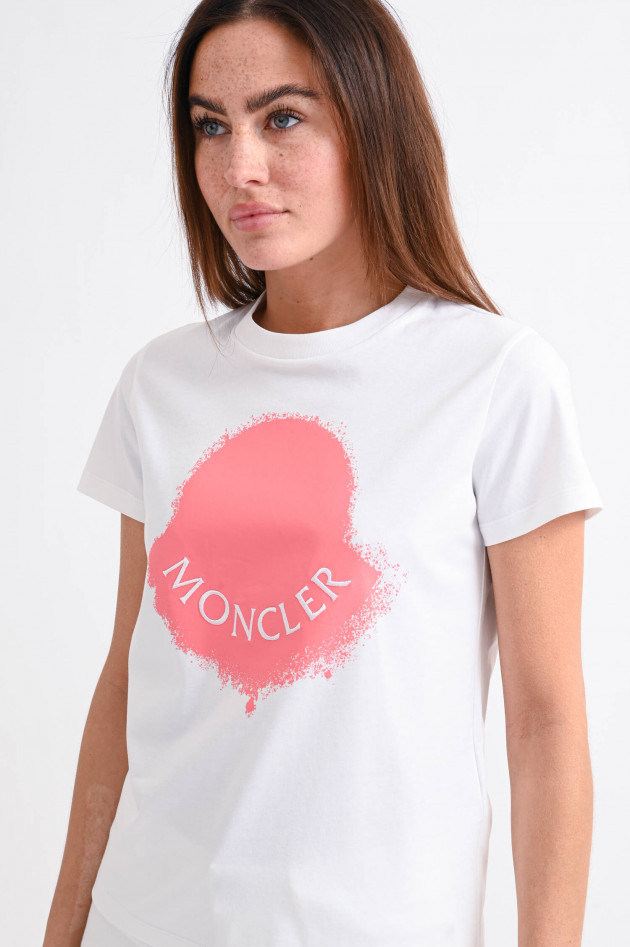 Moncler T-Shirt mit XL-Logo in Weiß/Pink
