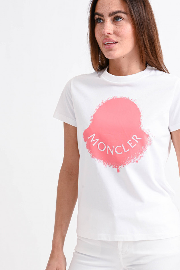 Moncler T-Shirt mit XL-Logo in Weiß/Pink