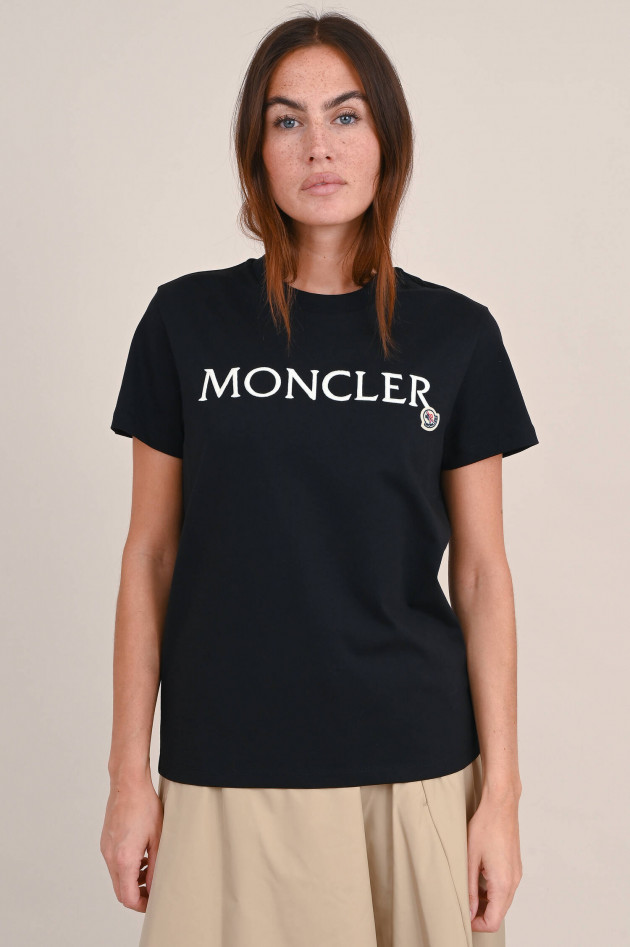 Moncler T-Shirt mit Logo-Stickerei in Schwarz