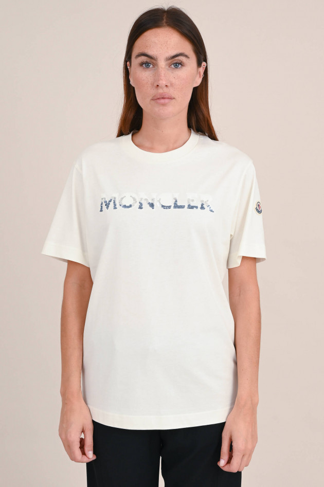 Moncler T-Shirt mit Pailletten in Weiß