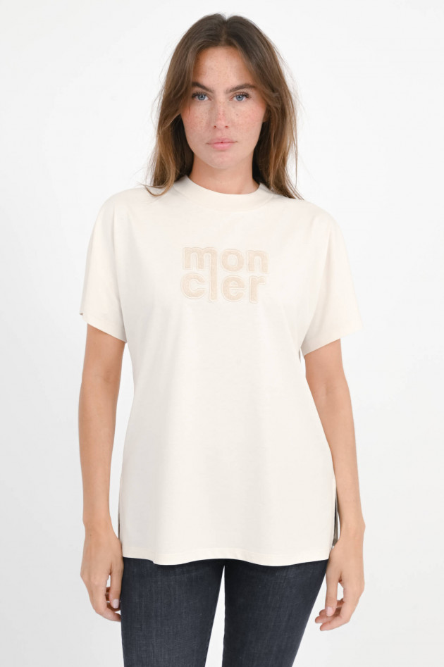 Moncler Baumwoll-Shirt mit Teddylogo in Ecru