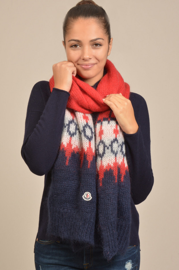 Strickschal in Rot/Navy gemustert