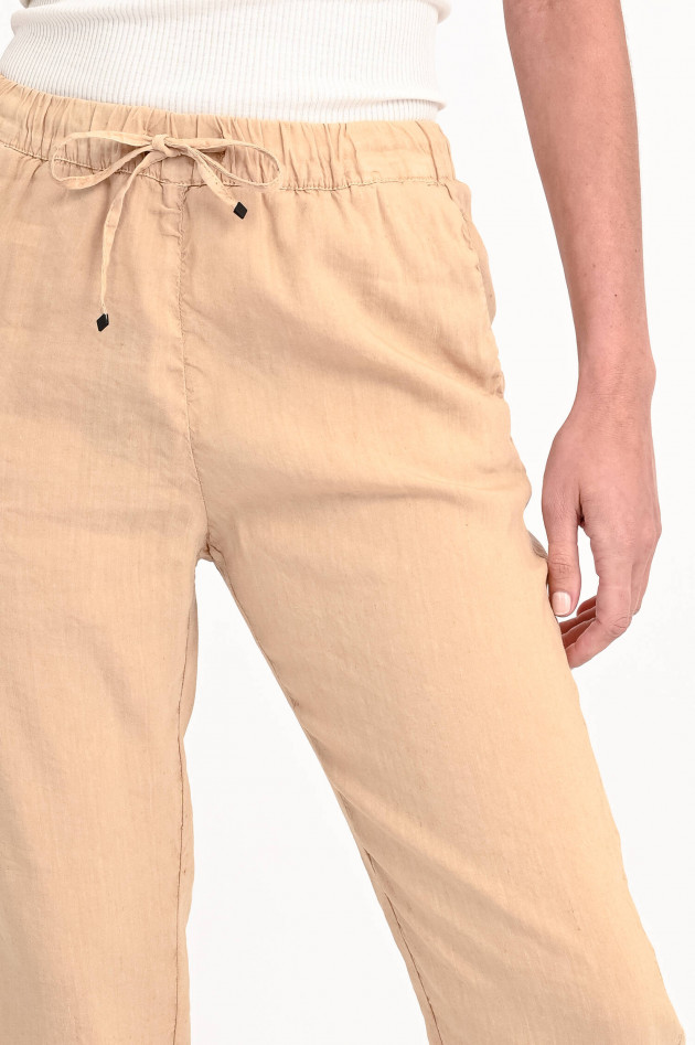 Myths Leinen-Mix Hose mit Schnürung in Camel