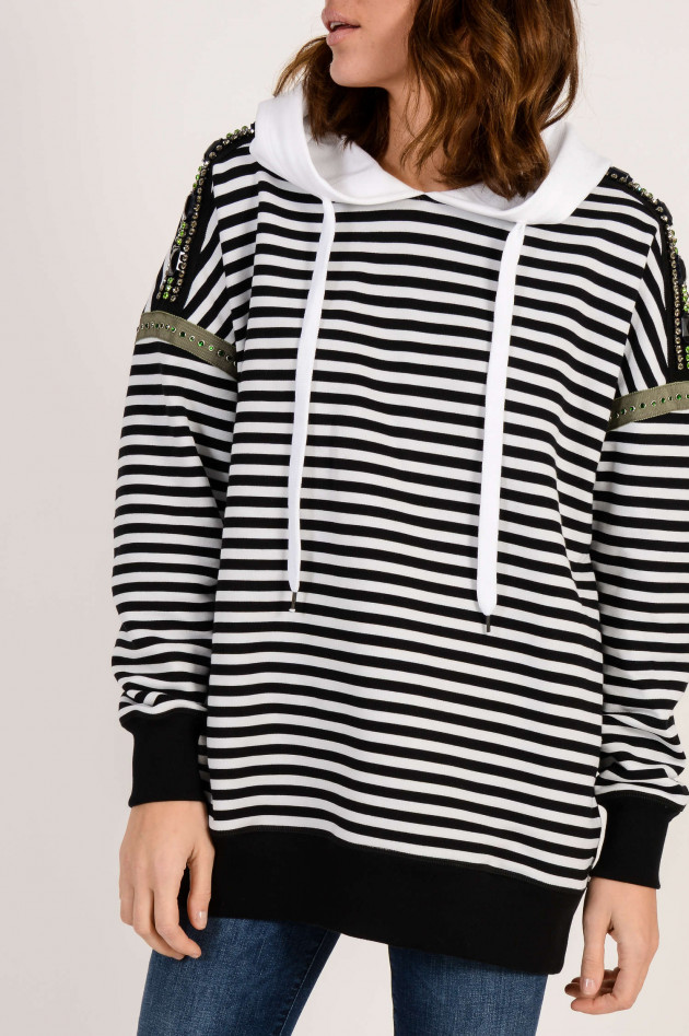 N°21 Sweater mit Streifen und Schmucksteine in Schwarz/Weiß