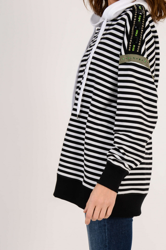 N°21 Sweater mit Streifen und Schmucksteine in Schwarz/Weiß