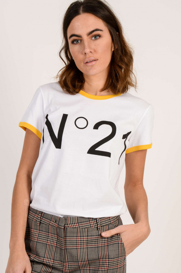 N°21 T-Shirt aus Baumwolle in Weiß/Gelb