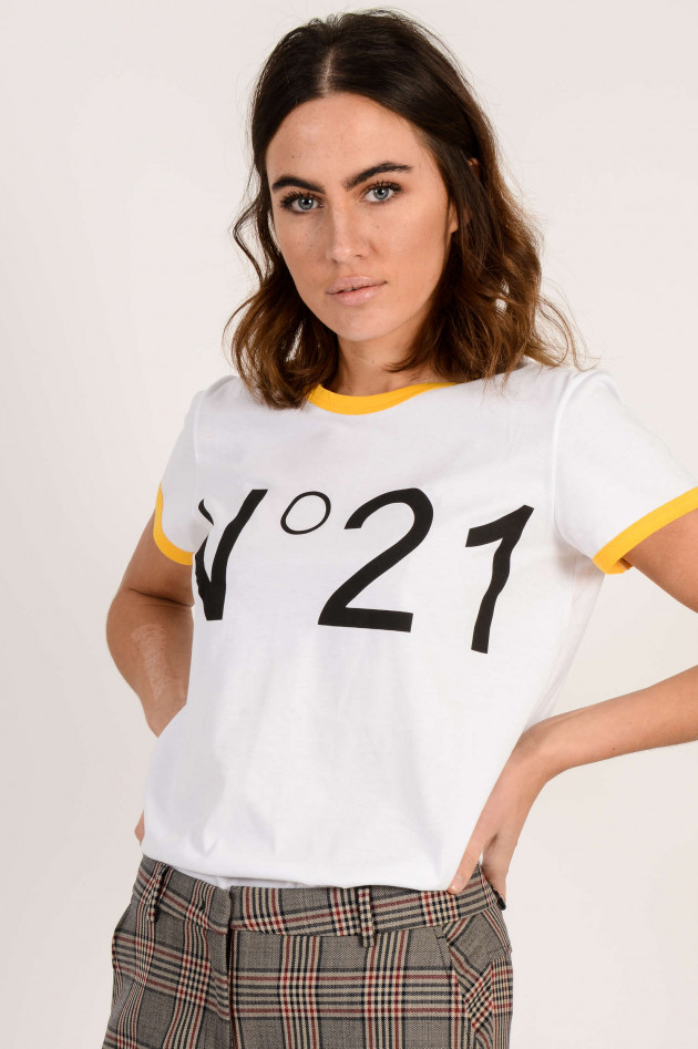 N°21 T-Shirt aus Baumwolle in Weiß/Gelb