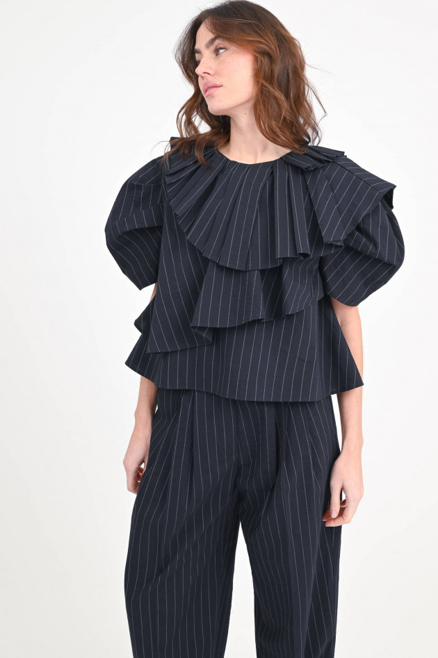 Odeeh Bluse mit Volants mit Nadelstreifen in Navy