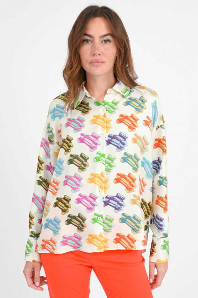 Odeeh Seiden-Bluse mit Liegestühle in Creme/Multicolor