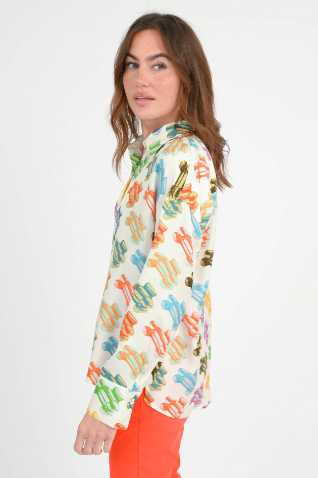 Odeeh Seiden-Bluse mit Liegestühle in Creme/Multicolor