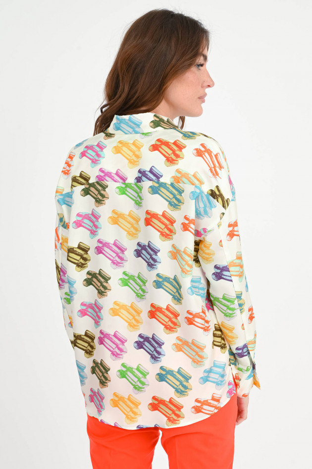Odeeh Seiden-Bluse mit Liegestühle in Creme/Multicolor