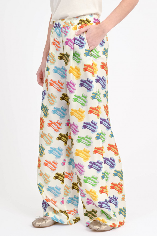 Odeeh Seidenhose mit Liegestühle in Creme/Multicolor