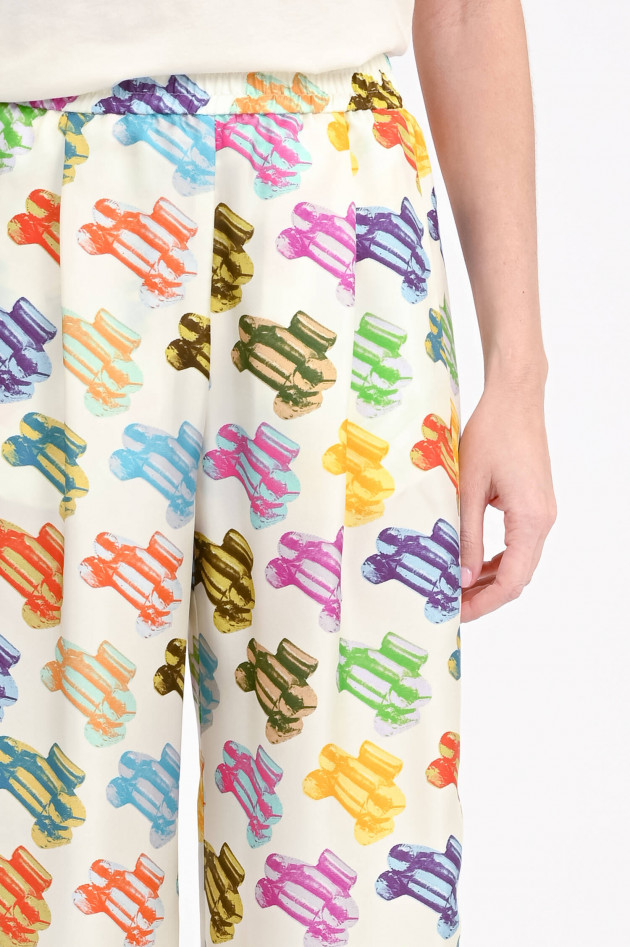 Odeeh Seidenhose mit Liegestühle in Creme/Multicolor