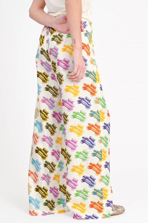 Odeeh Seidenhose mit Liegestühle in Creme/Multicolor