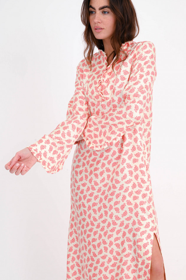Odeeh Viskose Kleid mit All-Over-Print in Creme/Rosé