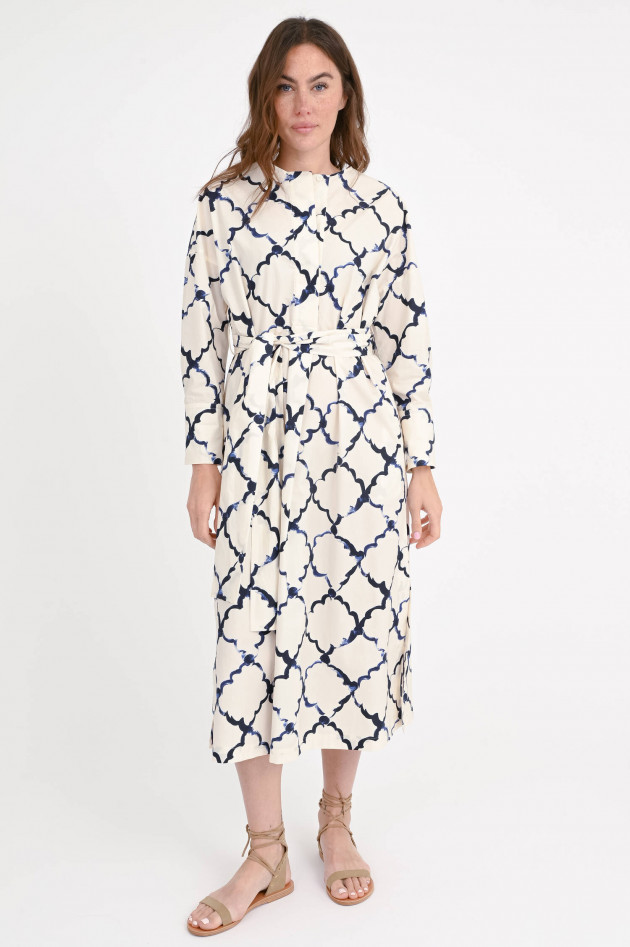 Odeeh Gemustertes Midi-Kleid in Creme/Blau