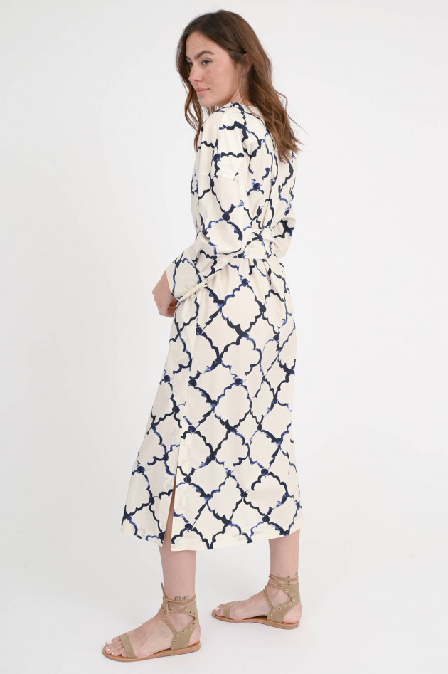 Odeeh Gemustertes Midi-Kleid in Creme/Blau