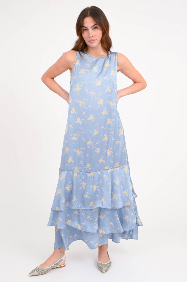 Odeeh Florales Maxikleid mit Volants in Nordic Blue