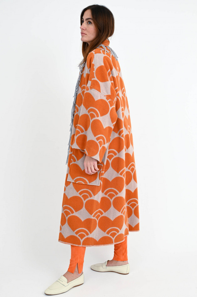 Odeeh Woll-Mantel mit Fransenkante in Papaya gemustert