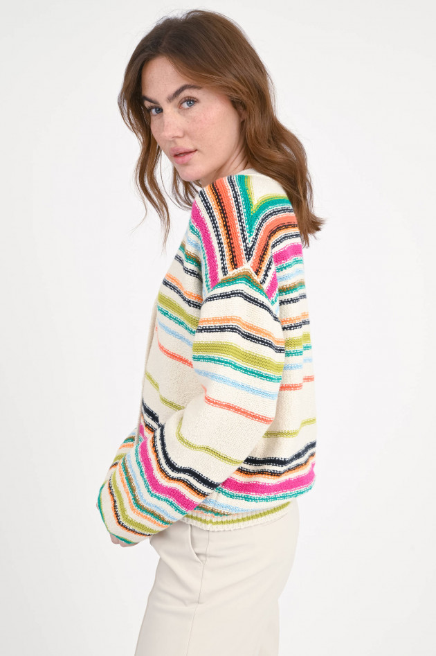 Odeeh Strickjacke mit Streifen in Creme/Multicolor