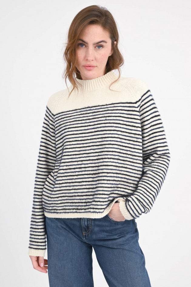 Odeeh Gestreifter Baumwoll-Mix-Pullover in Creme/Navy